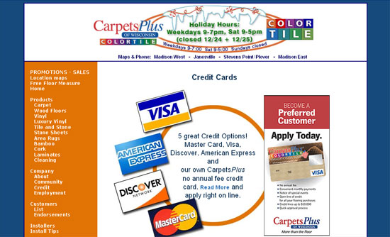Image of home page links to design for flooring site in Wi